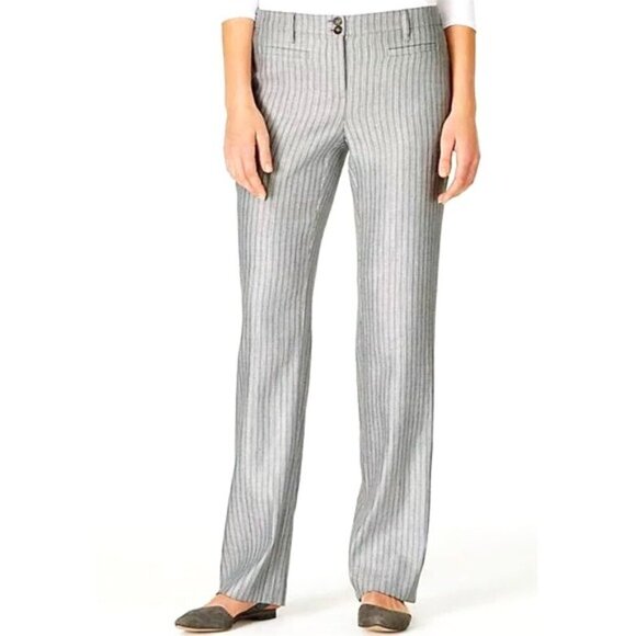 J Jill Linen Stretch Grey Striped Pants Elastic Waist Boho Resort Size 10 - Picture 1 of 7